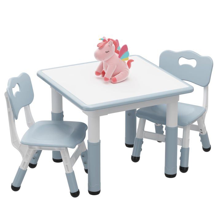 Ensemble enfant 3 pièces gris foncé table graffiti et 2 chaises hauteur réglable chambre enfant salle de jeux