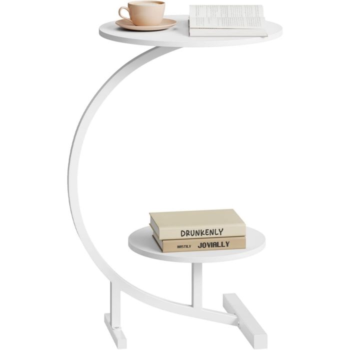 Table basse ronde à 2 niveaux - WOLTU - forme C - 2 plateaux ronds - Ø40+Ø30cm - H66cm - Blanc