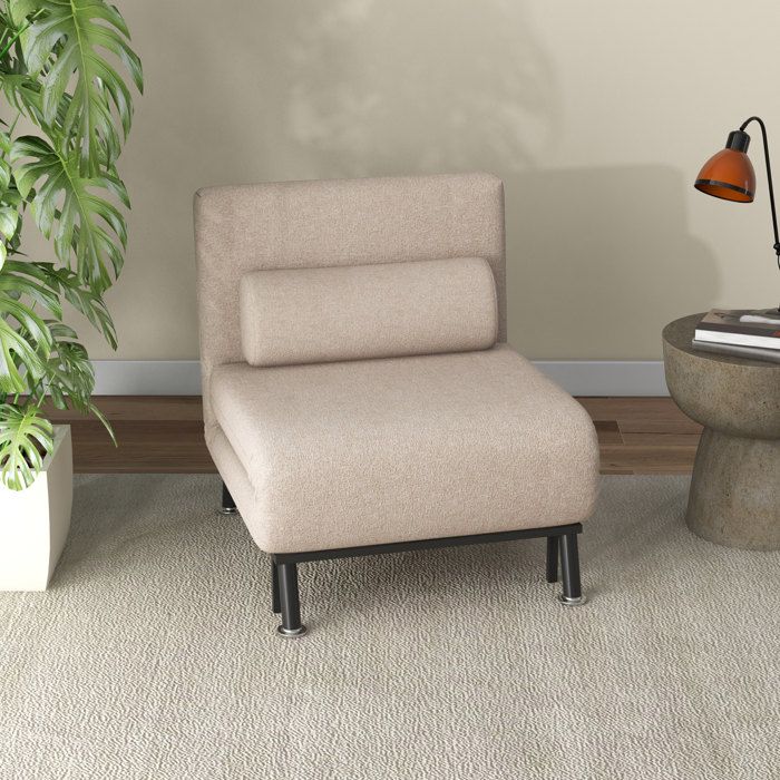 Fauteuil convertible beige avec fonction lit dossier réglable coussin polyester et métal VEVXYN
