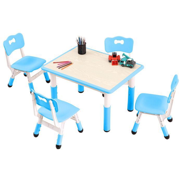 Ensemble table + 4 chaises enfant réglables - Bureau multifonction - Plateau graffiti effaçable- Design ergonomique