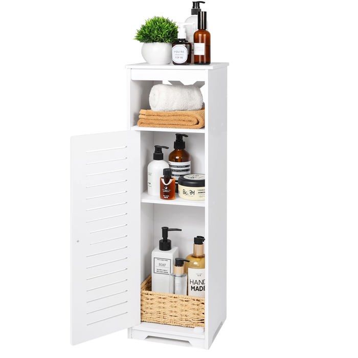 Meuble de rangement au sol de salle de bain avec étagère à 1 u et pte  ganiseur de rangement sur pied a PETIT MEUBLE DE RANGEMENT
