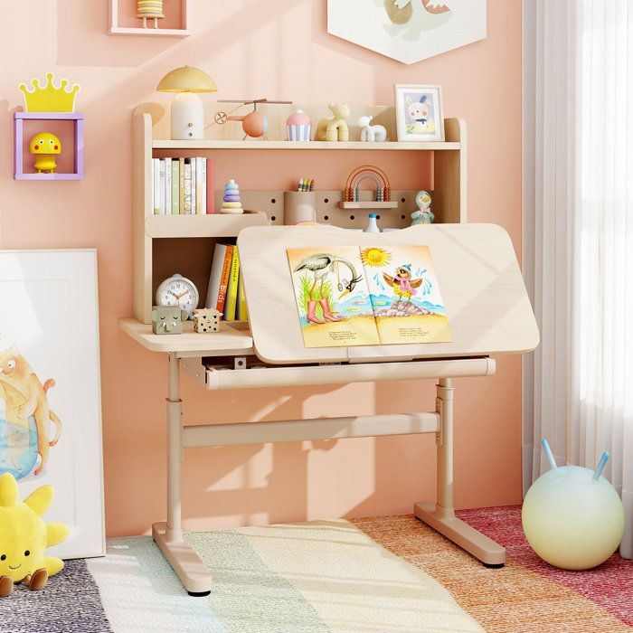 Réglage facile bureau enfant réglable en hauteur avec plateau inclinable étagère et tiroir de rangement