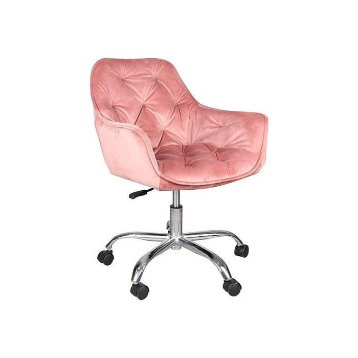 assises - fauteuil de bureau pivotant en velours capitonné série q-190 - rose - h 80 x l 60 x p 44 cm
