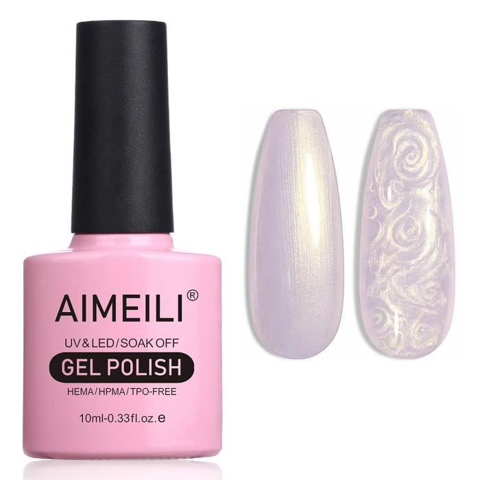 AIMEILI Vernis à Ongles Brillant Perle Gel Nacré avec Fil Shell Glitter Gel Vernis Semi Permanent Soak Off UV LED Gel 10ml 168