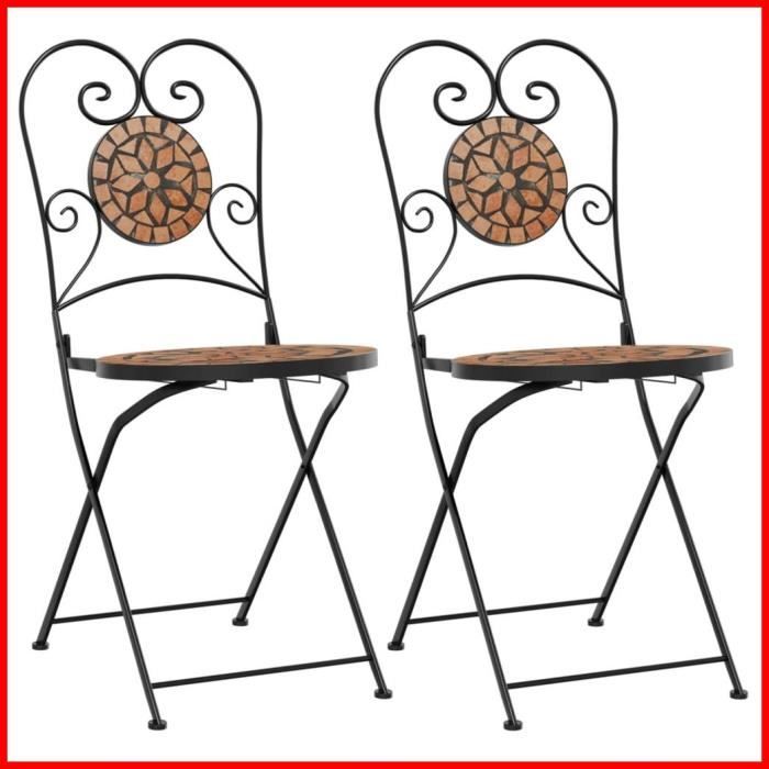 Chaise de bistrot - ASHATA - Pliable - Terre cuite - Design mosaïque - Fer enduit de poudre