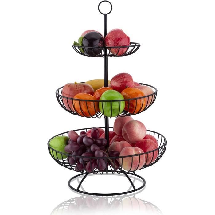 Corbeille à fruits en métal à 3 étages - Noir