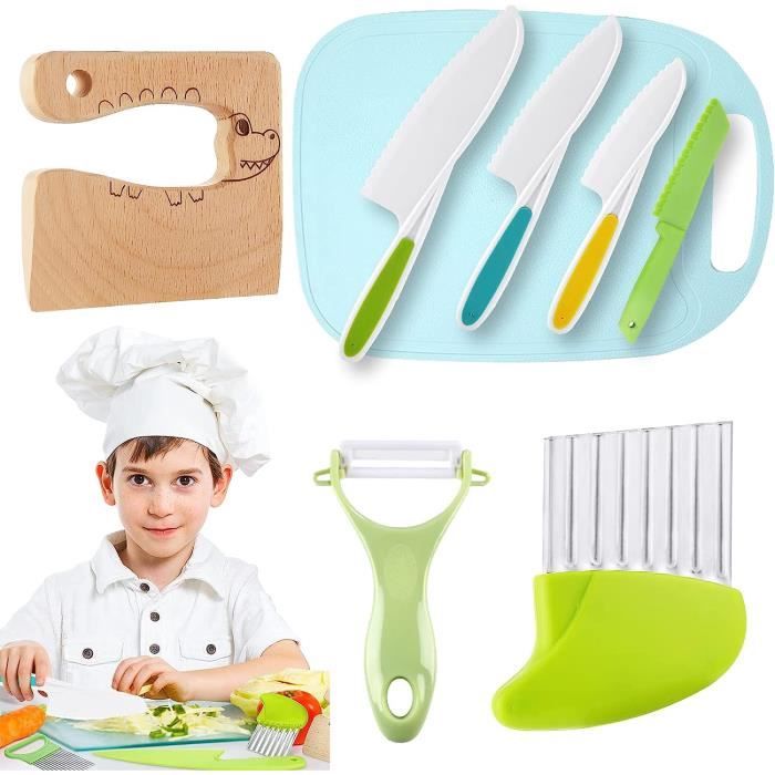 SCLLNDA 9 pièces Couteaux de Cuisine pour Enfants Couteau Enfant qui ne  Coupe pas Ustensile Cuisine Enfant avec Couteau en Bois, Éplucheur et  Planche à Découper Couteau Montessori (crocodile) : : Cuisine