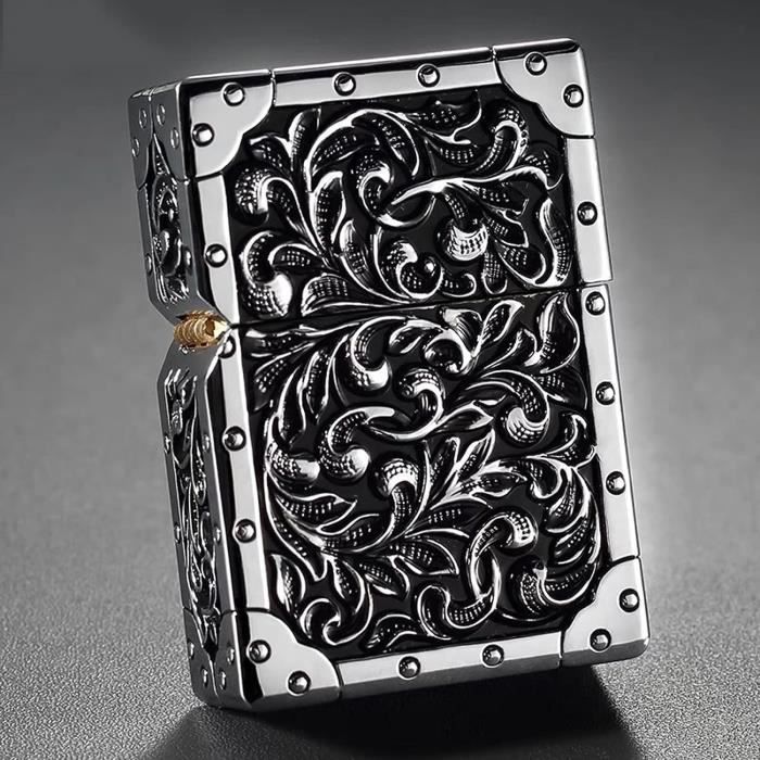 LLIANG Briquet vintage antique au kérosène – Briquet coupe-vent réutilisable – Cadeau d'anniversaire pour hommes papas et maris (noir