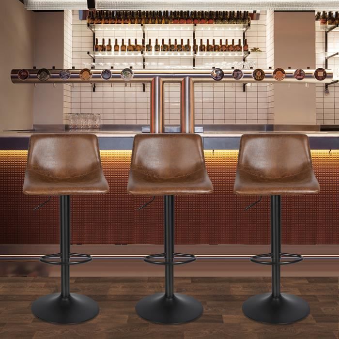 Tabouret de bar carré en tissu estampé style industriel - OHMG - Lot de 4 - Marron