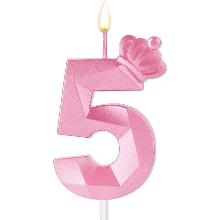 Bougie Chiffre, 7,5 Cm Bougie D'Anniversaire 3D Bougie Gâteau Rose Bougie  Anniversaire Couronne Pour Fille Décoration (5)[a1395]