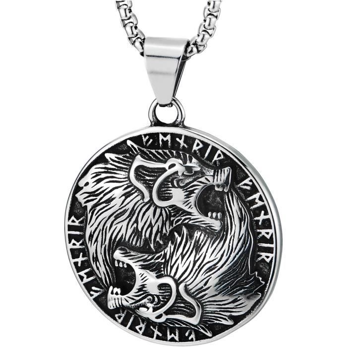 Collier Urne Pendentif Tête De Loup En Acier Inoxydable - Pour Cendres Ou Souvenirs - Chaîne Réglable 50-56 Cm