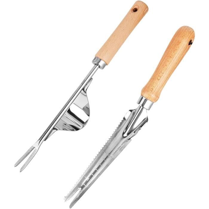 Désherbage écologique Outil Désherbage à Main - Grattoir Acier Inoxydable 33cm - Pour Enlever Mauvaises Herbes Et Mousse Désherbeur Long Manche