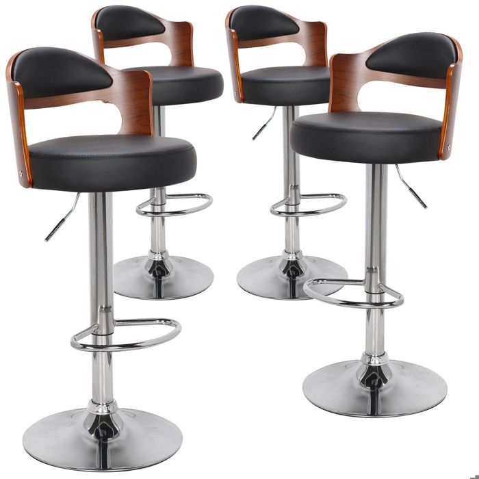 MENZZO Lot de 4 chaises de bar Ruben Bois Noisette et Simili Noir MENZZO Lot de 4 chaises de bar Ruben Bois Noisette et Simili Noir