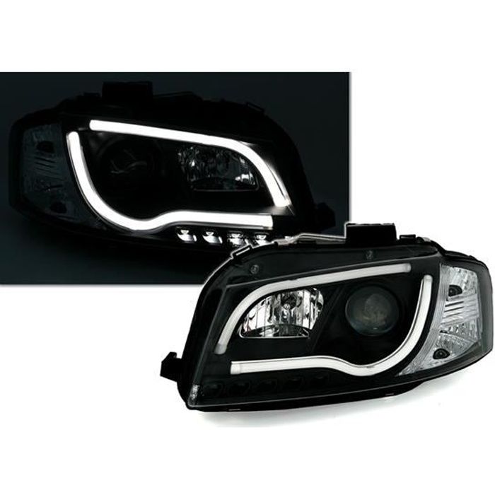 2 FEUX PHARE AVANT LED TFL POUR AUDI A3 8P DE 2003 A 07/2008 A FOND NOIR ET SPORTBACK