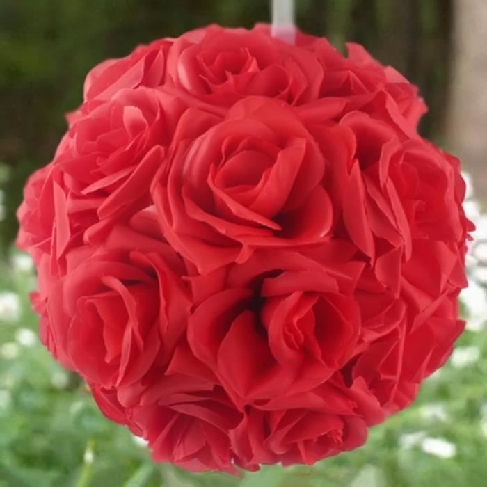 Rouge 15cm Boule De Mariage Rose Fleur En Tissu