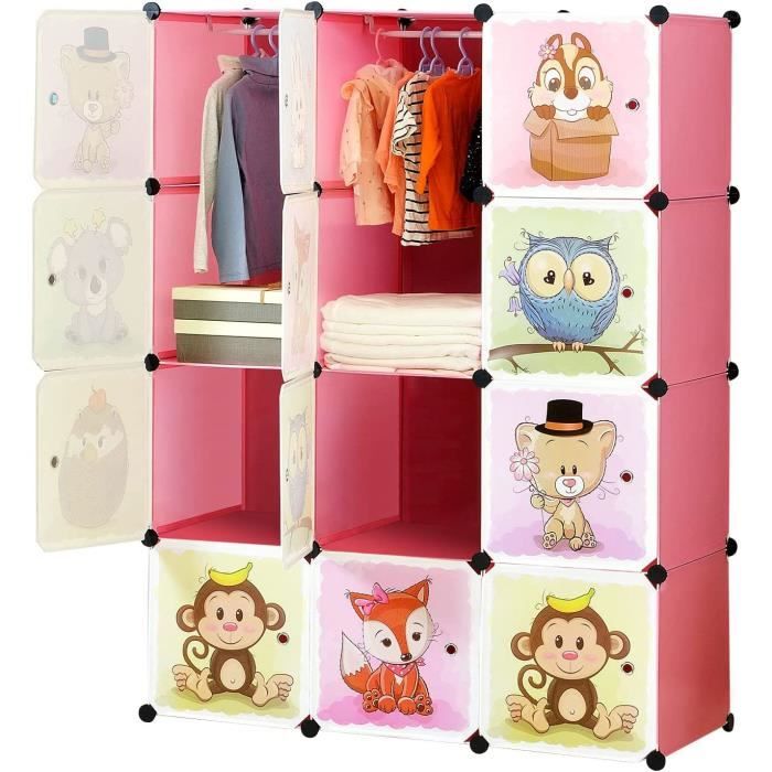 Armoire Rangement Enfant BRIAN & DANY 12 Cubes Avec Motifs Animaux - Plastique Et Fer (111x47x148cm)