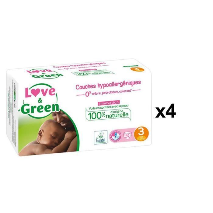 Love And Green - Couches Bébé Hypoallergéniques 0% - Taille 3 (4-9 kg), 52  couches - X4 - Cdiscount Puériculture & Eveil bébé