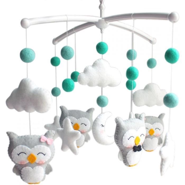 Mobile Musical Bébé Juanya Avec Projecteur Veilleuse, Télécommande, Hochet Rotatif Et Boîte à Musique - Bleu