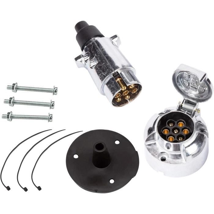 Prise Remorque 7 Broches Métal 12V – Connecteur Robuste & Fiable Pour Éclairage Remorque