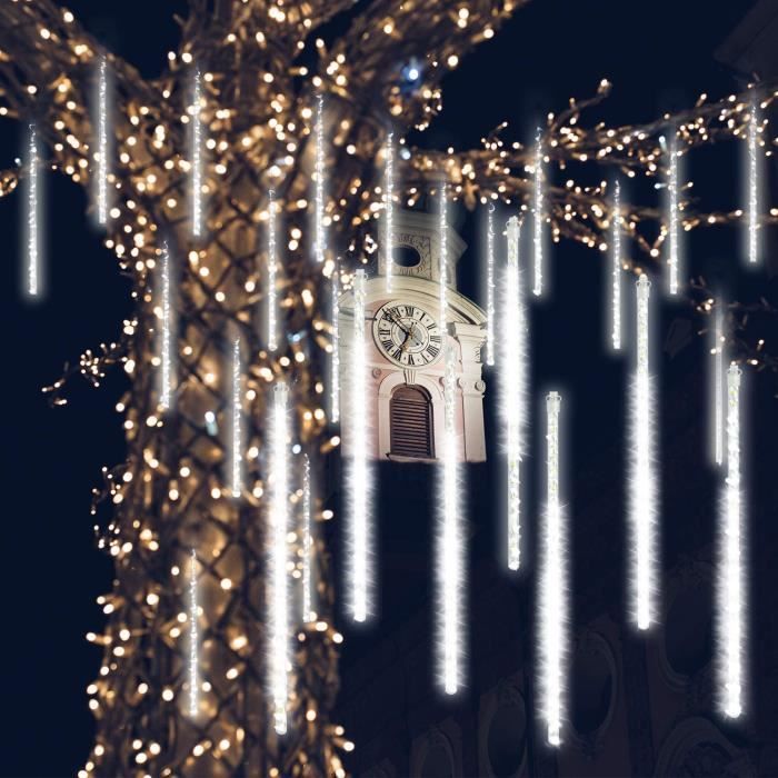 Guirlandes Lumineuses, 30cm 8Tube Météore Pluie Guirlande Lumineuse  Extérieur IP44 Decoration Noel Arbre Lumineux Extérieur Douche