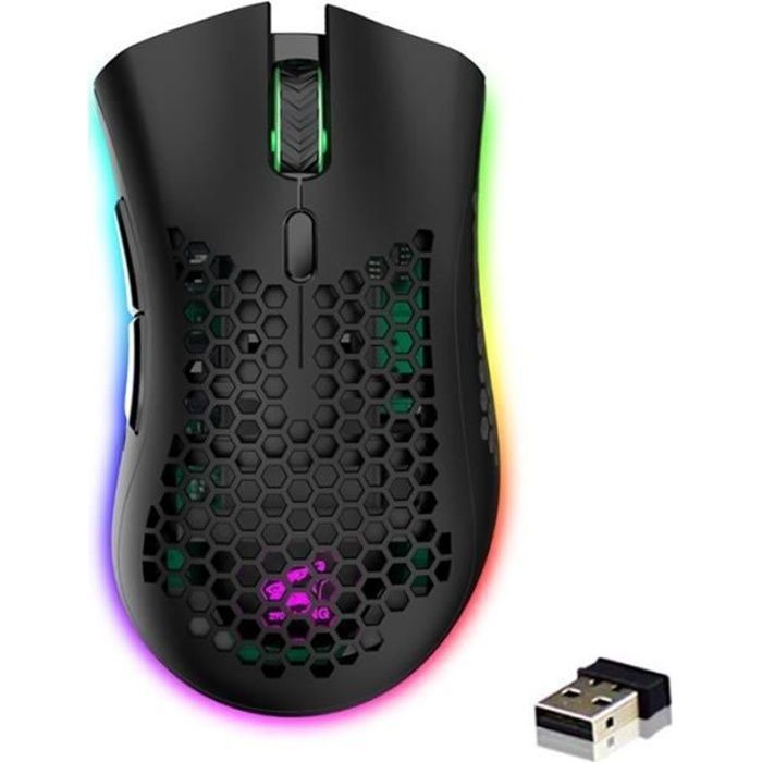 RGB Gaming Souris Gamer Sans Fil USB Rechargeable 2,4G Nano DPI Réglables  Ultra Léger Design ciselé Anti-sueur - Noir - Cdiscount Informatique