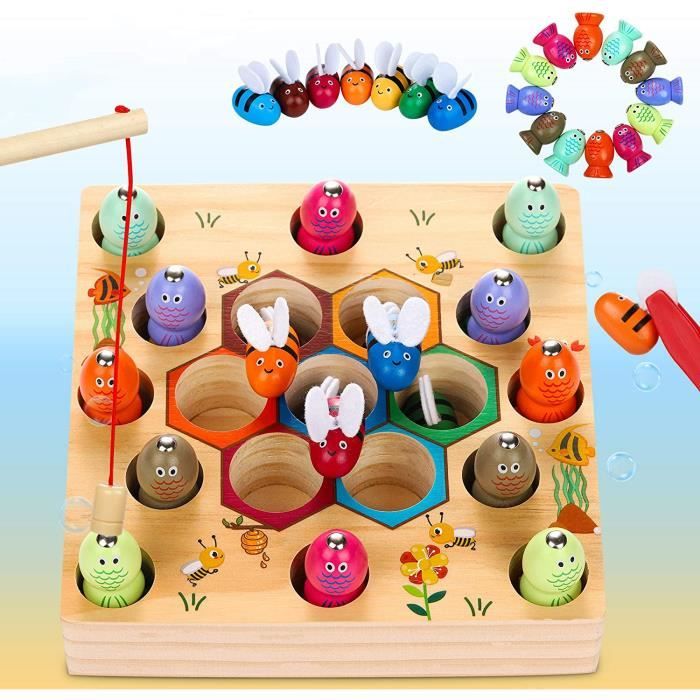 Uping Jeux Montessori Jouet en Bois Jeu de Pêche Magnetique Jeux Enfant 3  Ans et