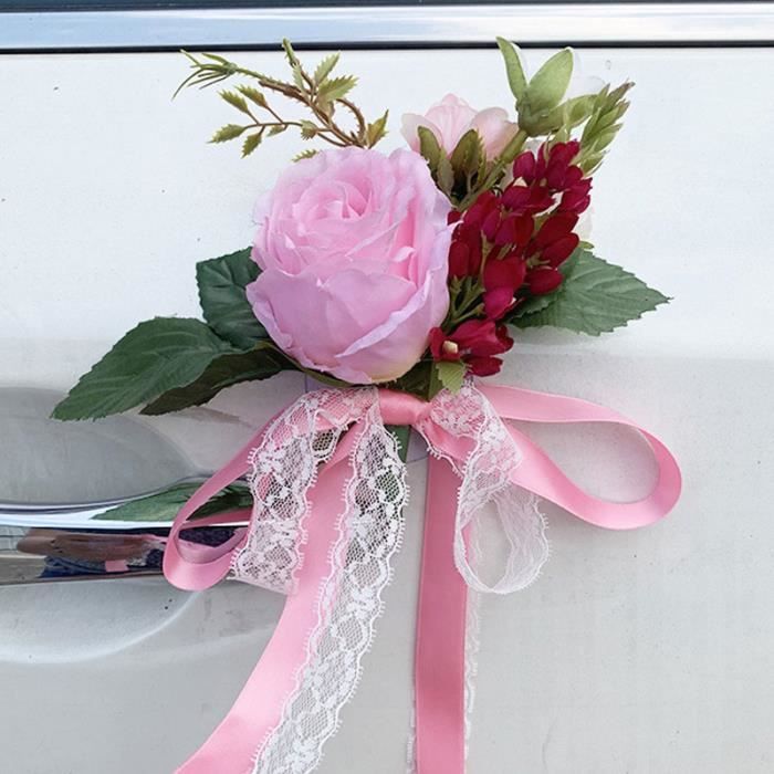 Déco Voiture Mariage LIMEOW - Noeud Rose Pour Rétro Avec Ruban - 2 Pièces Pour Mariage, Anniv - 6