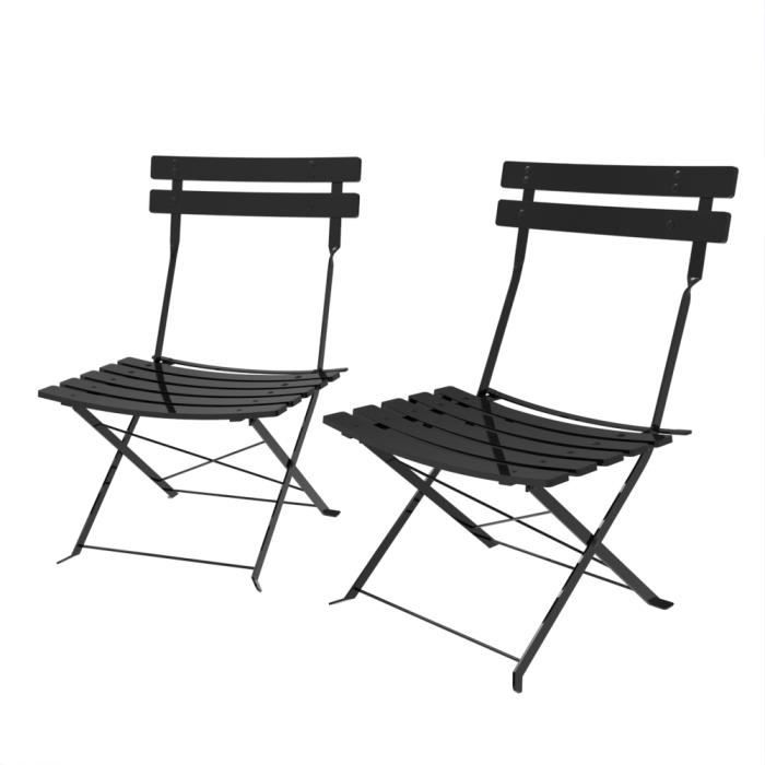Ensemble de 2 chaises de jardin pliantes YYIXING® - Métal Noir - Pour 2 personnes - Capacité de charge 100 kg