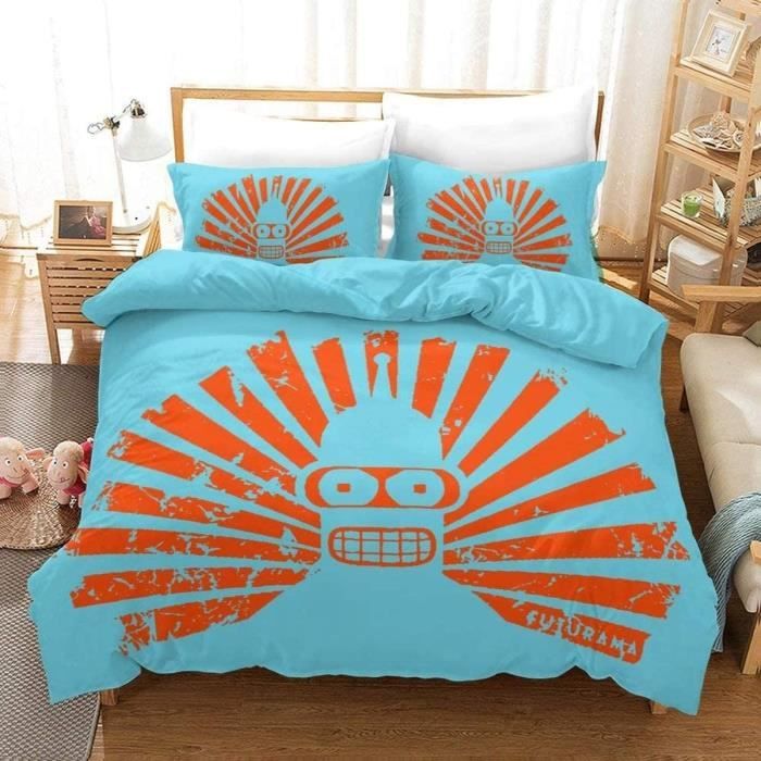 Housse De Couette 3 Pièces 135x200cm | Imprimé 3D Orange Bambou Style Chinois | Microfibre Douce | 1 Housse + 1 Taie