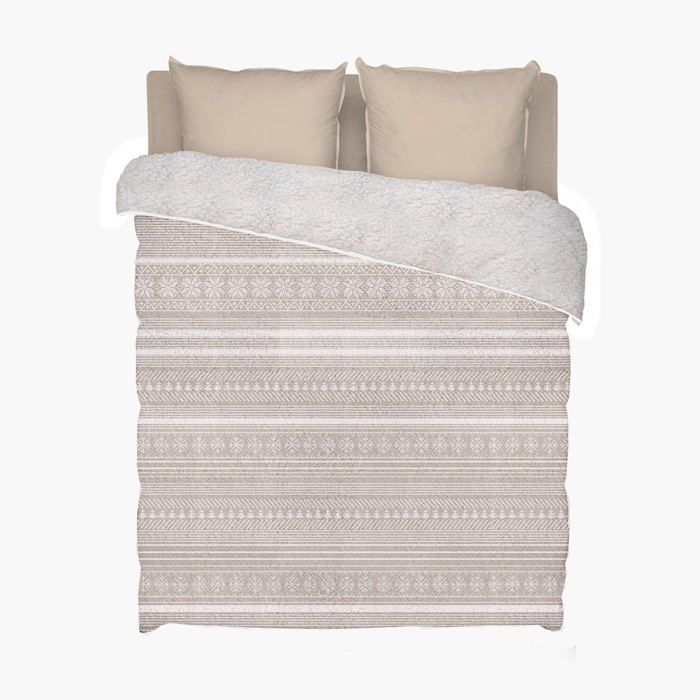 Couette sherpa polaire imprimée très chaude 240x260cm Chalet - Effet mouton - BLEU CALIN