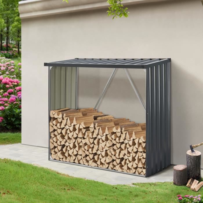 Abri bois de chauffage Range bûche extérieur Avec bâche 100 kg Acier noir