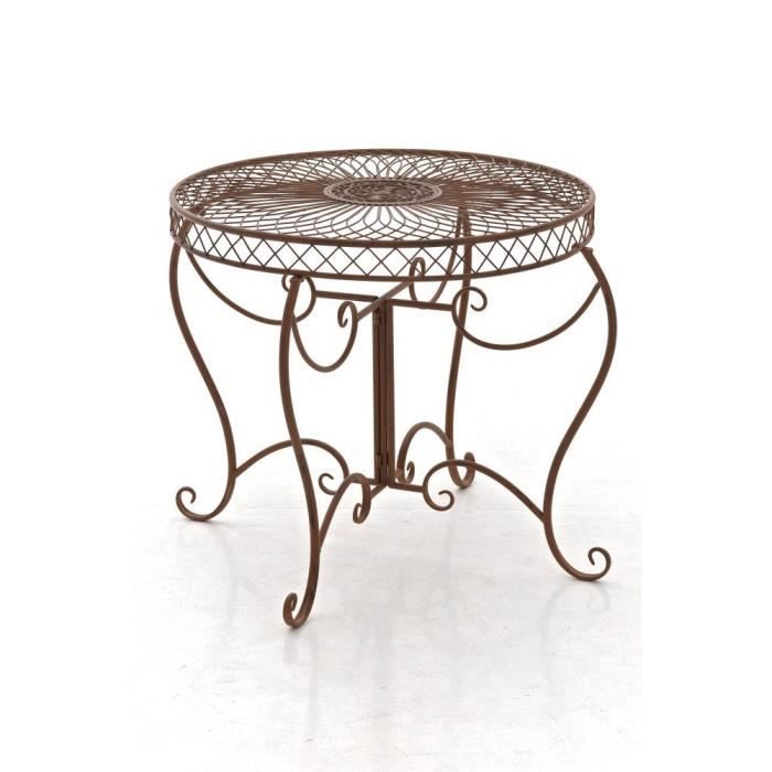 clp table de jardin sheela avec plateau rond en fer forgé hauteur 69 cm, marron antique