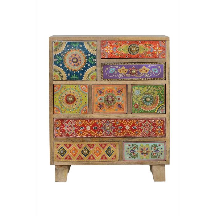 Table basse - Giner y Colomer - Bois de manguier - Multicolore - Peinte à la main - 9 tiroirs Table basse - Giner y Colomer - Bois de manguier - Multicolore - Peinte à la main - 9 tiroirs