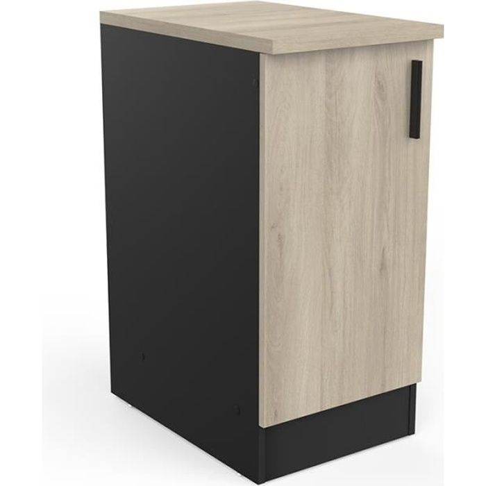 éléments séparés bas - meuble bas 1 porte 40 cm origan noir et bois - naturel