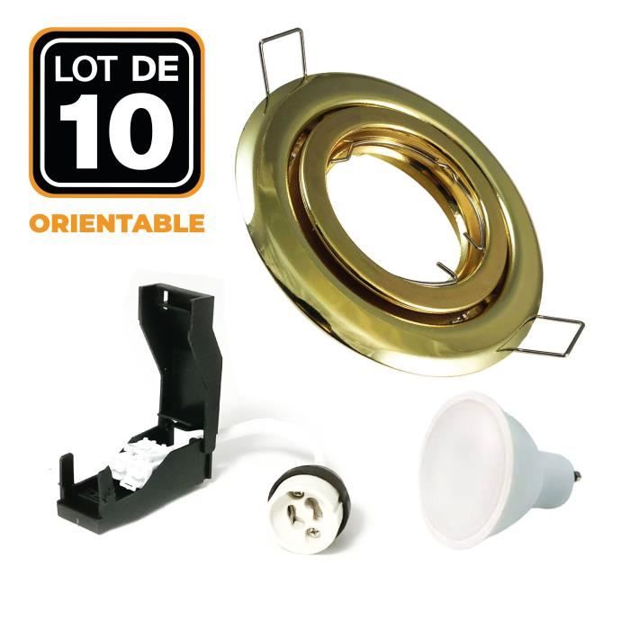 Lot De 10 Cadres Pour Spot Encastrable GU10 - Orientable 30°, Nickel Brossé, Compatible LED/halogène - 3