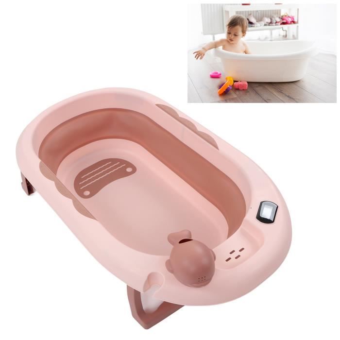Baignoire Bébé Avec Thermomètre Digital - Support Ergonomique, Vidange Rapide, Pliable