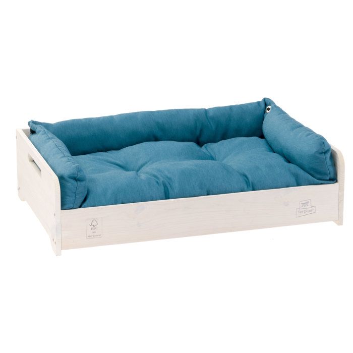 Ferplast HALL Lit Ferplast Hall pour petits chiens et chats dintérieur en bois FSC avec coussin en coton lavable. Cadre à lattes