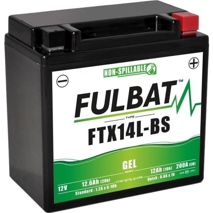 Batterie Fulbat GEL SLA FTX14L-BS GEL 12V 12AH 200 AMPS 150x87x145 + Droite