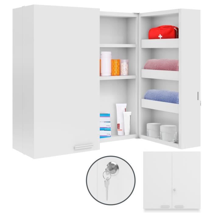 Jago® Armoire à Pharmacie Murale - 2 Portes, 11 Compartiments, Serrure, 2  Clés, 53x53x20cm - Meuble à Pharmacie, Armoire Médicaments - Cdiscount  Maison