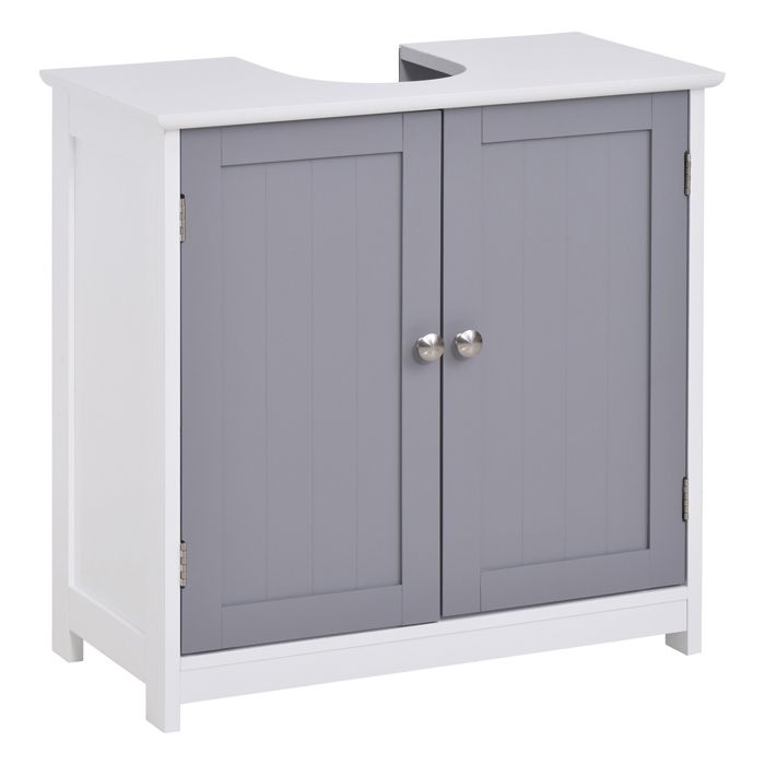 Meuble sous lavabo - kleankin - meuble sous-vasque placard 2 portes avec étagère rangement - bois - 60x30x60cm - gris blanc