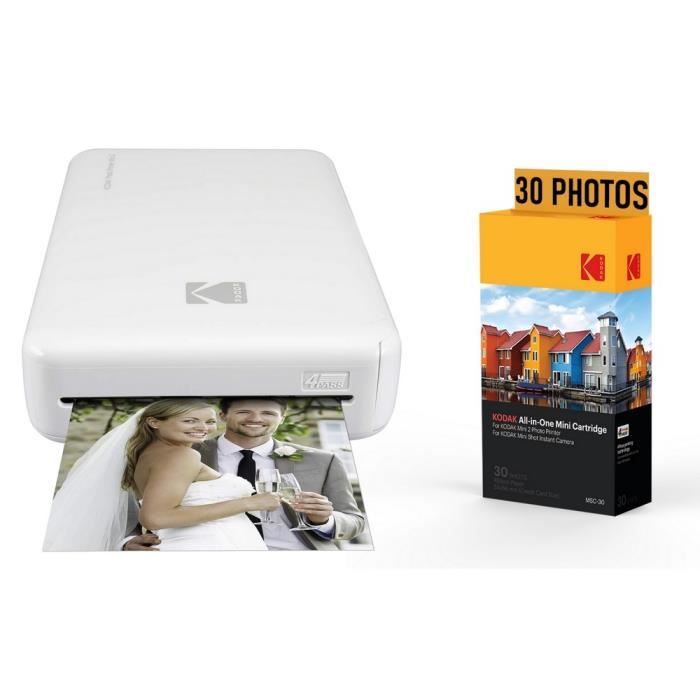 KODAK Pack Imprimante Photo Printer PM220 et cartouche MSC30 - Photos 5.4 * 8.6 cm, WIFI, Compatible avec iOS et Android - Blanc