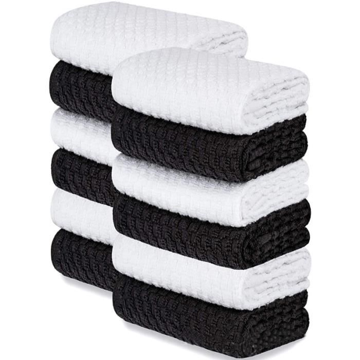 Lot de 12 Torchons de Cuisine,12*12inch Torchon Cuisine en Coton Haute absorption d'eau,Torchon Cuisine Accessoires-Noir Blanc