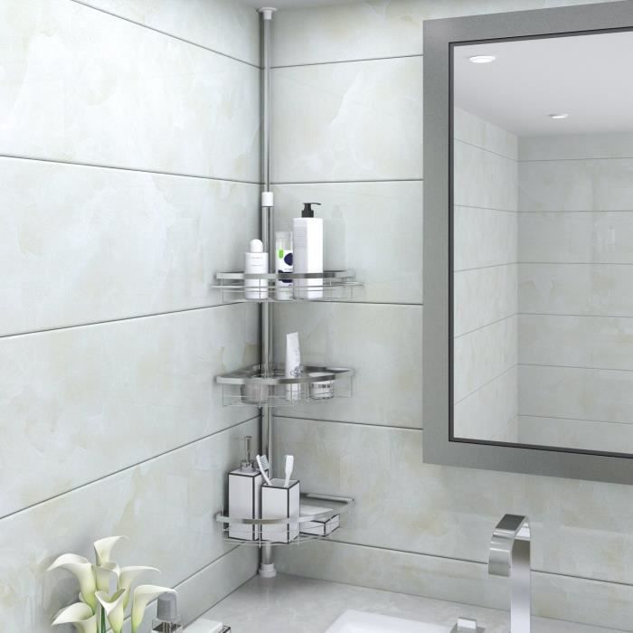 lifewit étagère de douche en acier inoxydable triangulaire poteau télescopique réglable pour ranger shampooing serviette savon