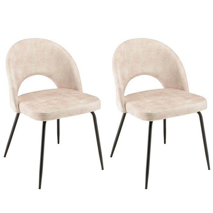 MACABANE TOM - Lot de 2 chaises dossier ouvert tissu velours beige pied noir MACABANE TOM - Lot de 2 chaises dossier ouvert tissu velours beige pied noir