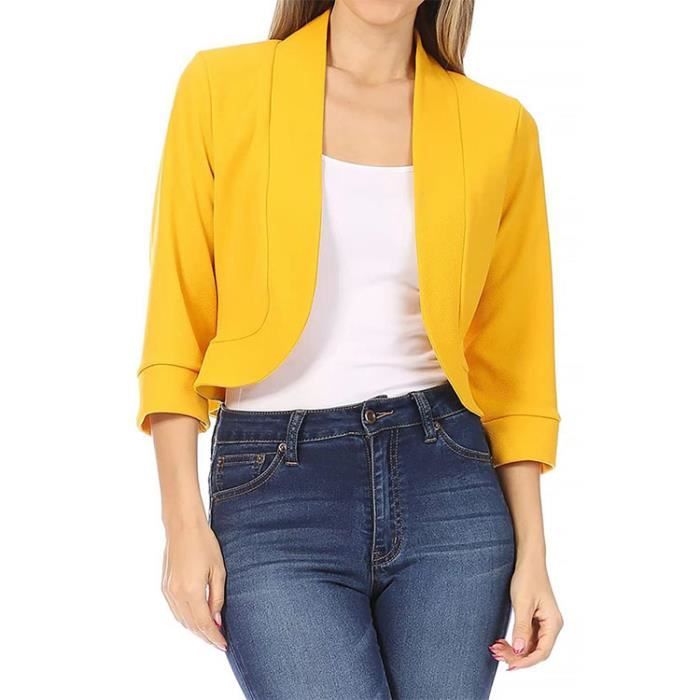 Blazer Femme Chic Couleur Unie - Veste Tailleur Élégante Manches 3/4, Style Bureau Et Décontracté