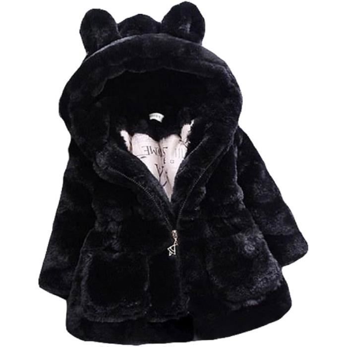 Manteau Enfant Fille En Fausse Fourrure - Veste Chaude à Capuche Oreilles D'ours - Blouson D'hiver Zippé