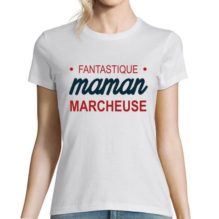 Marcheuse Maman Fantastique T Shirt Femme Col Rond Famille Humour Blanc Blanc Cdiscount Pret A Porter