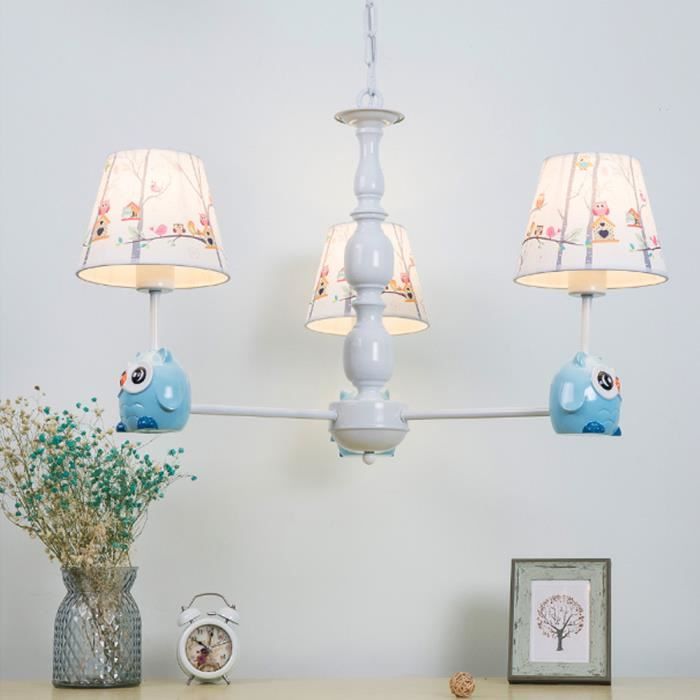 Suspension Plafonnier Enfant Lustre Abat Jour Blanc En Tissu Decore Des Chouette Vivants Pour Chambre Bebe Fille Garcon E27 3 Cdiscount Maison