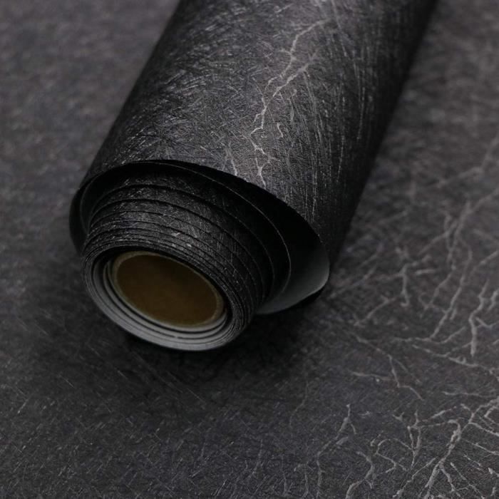 Papier Peint Noir avec Motif Fil de Soie Film Adhésif pour Meuble Chambre Salon Commode Armoire - 60X300CM