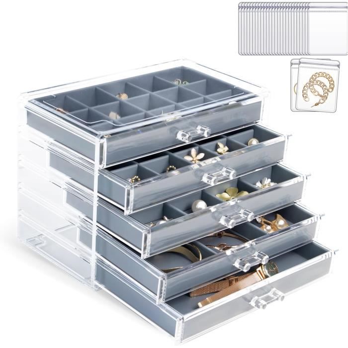 RMAN Boîte à Bijoux Pour Femme En Acrylique Transparent 3 Tiroirs Beige - Rangement Montres Et Bijoux